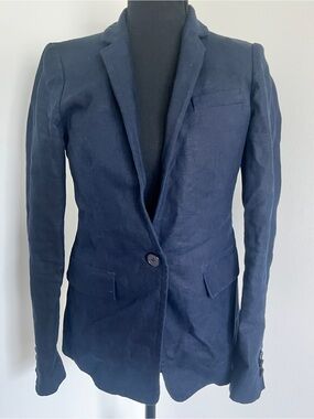 J.‎ Crew Regent Linen Blazer Navy Jacket Sz 2 Tailored Career Minimalist